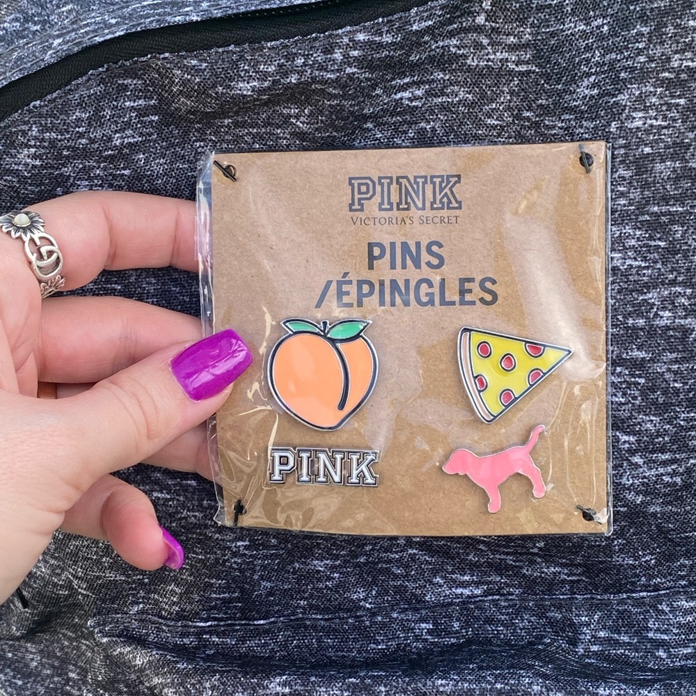 PINK Grey Mini Nylon Zippered Backpack w Collectible Enamel Logo Emoji Pins NWT - Picture 5 of 16